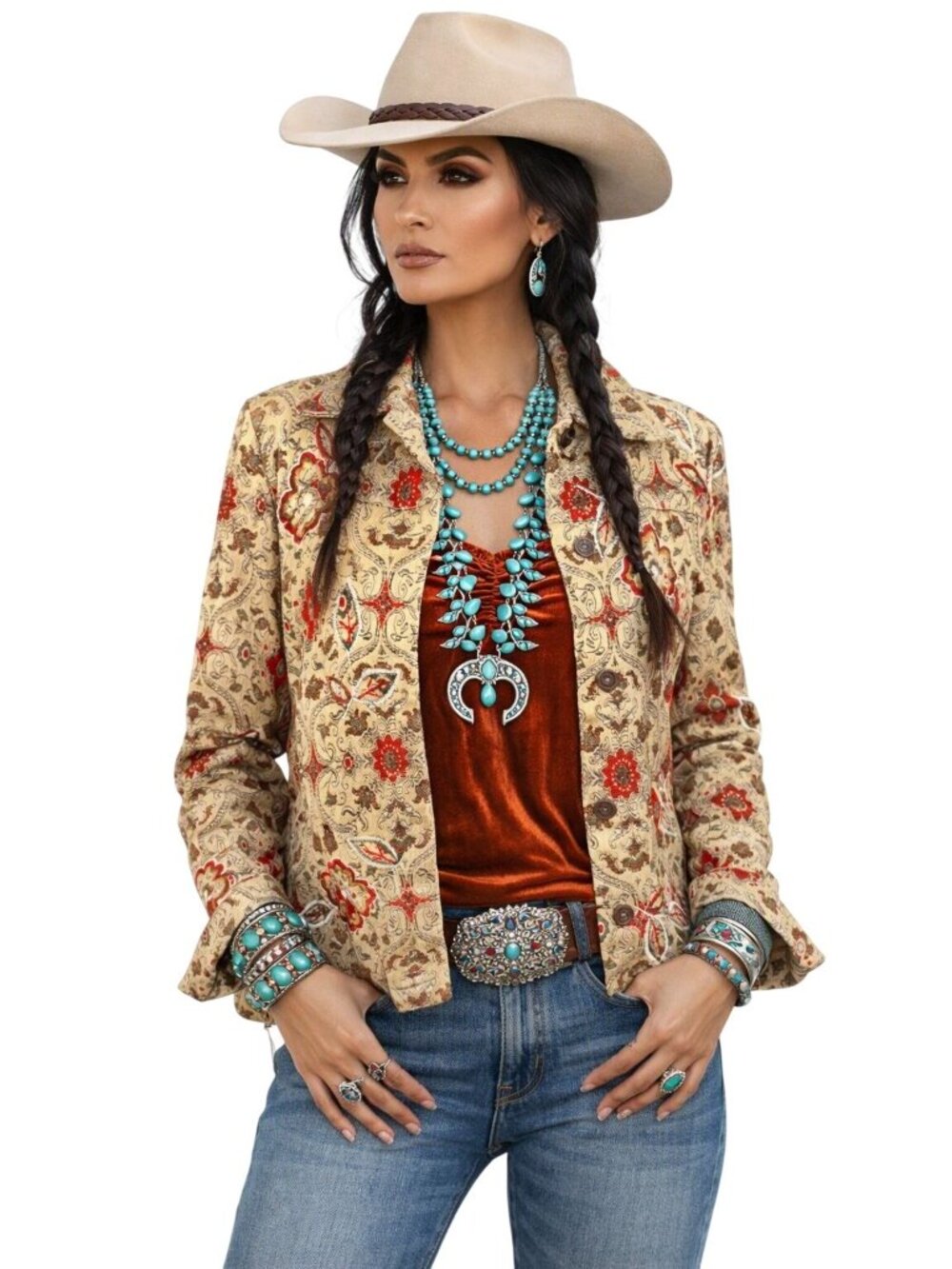Laura Ashley Women M Floral Paisley Boho Embroidered Statement Jacket Beige/Red